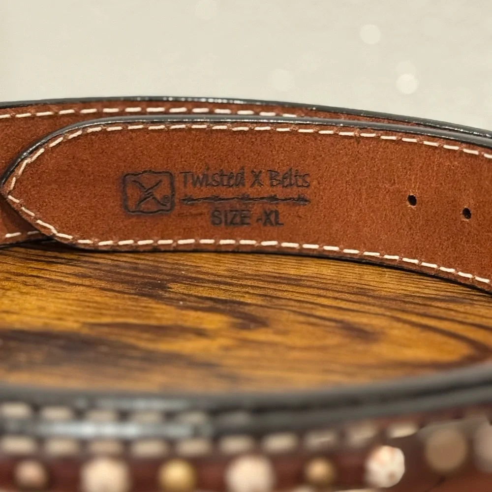 Twisted X Western Leather Belt Tooled Floral Studded Brown XL